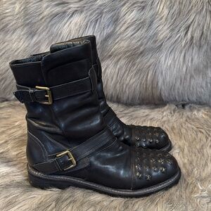 Black Studded Italian Leather Moto Boots